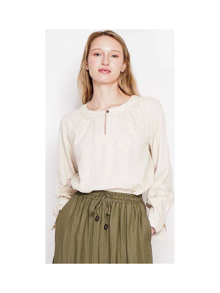 Blouse col tunisien boutonné devant à manche longues 13