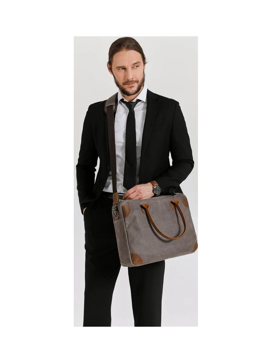YANN - Sacoche en cuir véritable et toile enduite - Bleu 50