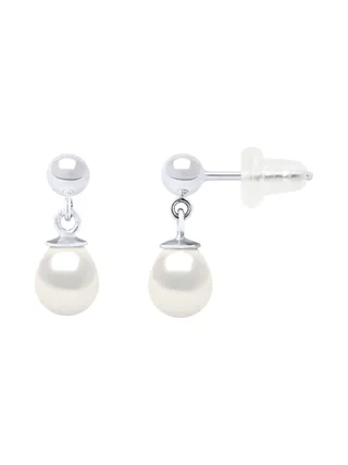 Boucles d'Oreilles Véritables Perles de Culture d'Eau Douce 6-7 mm — Or Blanc 375 Millièmes 1