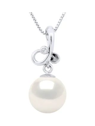 Collier Véritable Perle d'Eau Douce Ronde 9-10 mm Diamant 0.01 ct — Or Jaune 375 Millièmes — 42 cm 1
