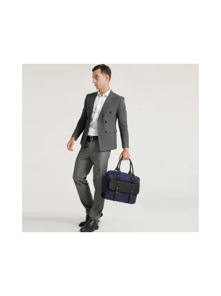 MICK - Sacoche en cuir véritable et toile enduite - Bleu 2