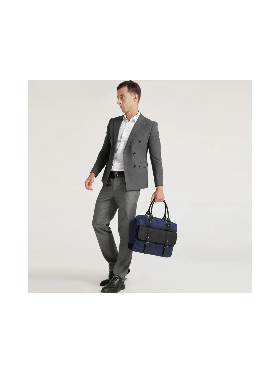 MICK - Sacoche en cuir véritable et toile enduite - Bleu 34