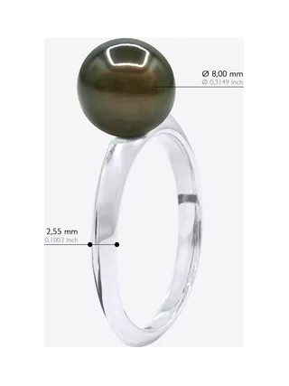Bague Jonc Véritable Perle de Tahiti Ronde 8-9 mm — Or Blanc 375 Millièmes 5