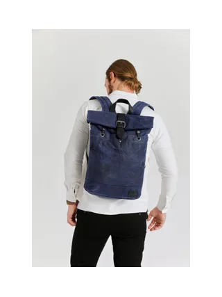 STAN - Sac à dos en cuir véritable et toile enduite - Bleu 2