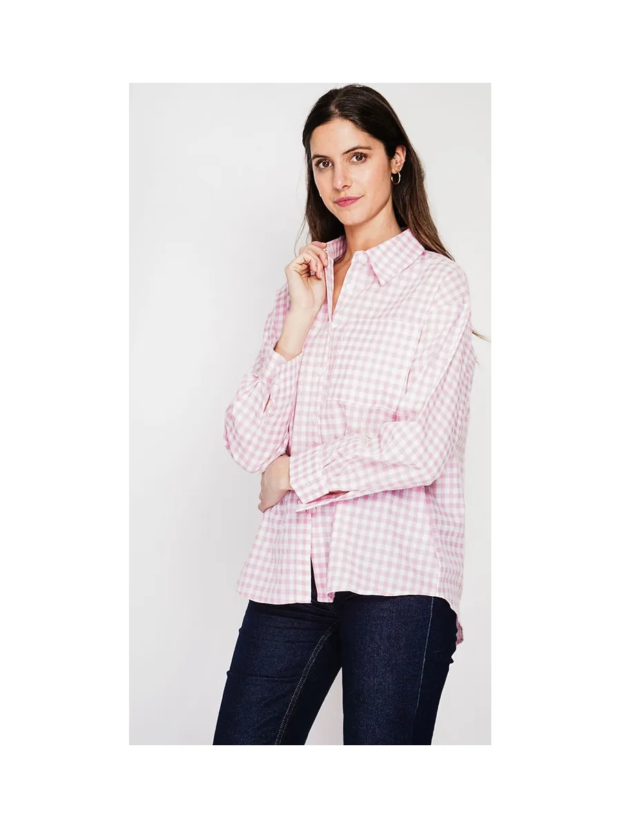 Chemise longue coupe oversize Poche poitrine à manches longues à carreaux 20