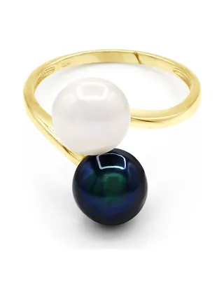 Bague Toi & Moi Véritables Perles d'Eau Douce Rondes 8-9 mm — Or Jaune 375 Millièmes 1
