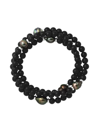 Bracelet Véritables Perles de Tahiti Cerclées 8-9 mm — Argent 925 Millièmes — 70 cm — Homme 2
