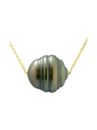 Collier Maille Forçat Véritable Perle de Tahiti Cerclée 10-11 mm — Or Jaune 750 Millièmes — 42 cm 1