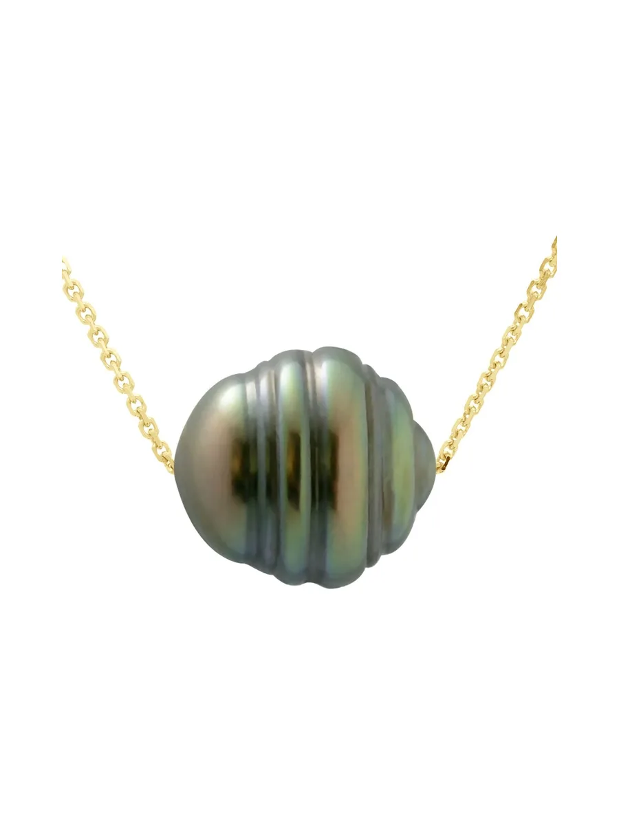 Collier Maille Forçat Véritable Perle de Tahiti Cerclée 10-11 mm — Or Jaune 750 Millièmes — 42 cm 1