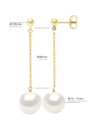 Boucles d'Oreilles Véritables Perles d'Eau Douce Baroques 11-12 mm — Or Jaune 375 Millièmes 3