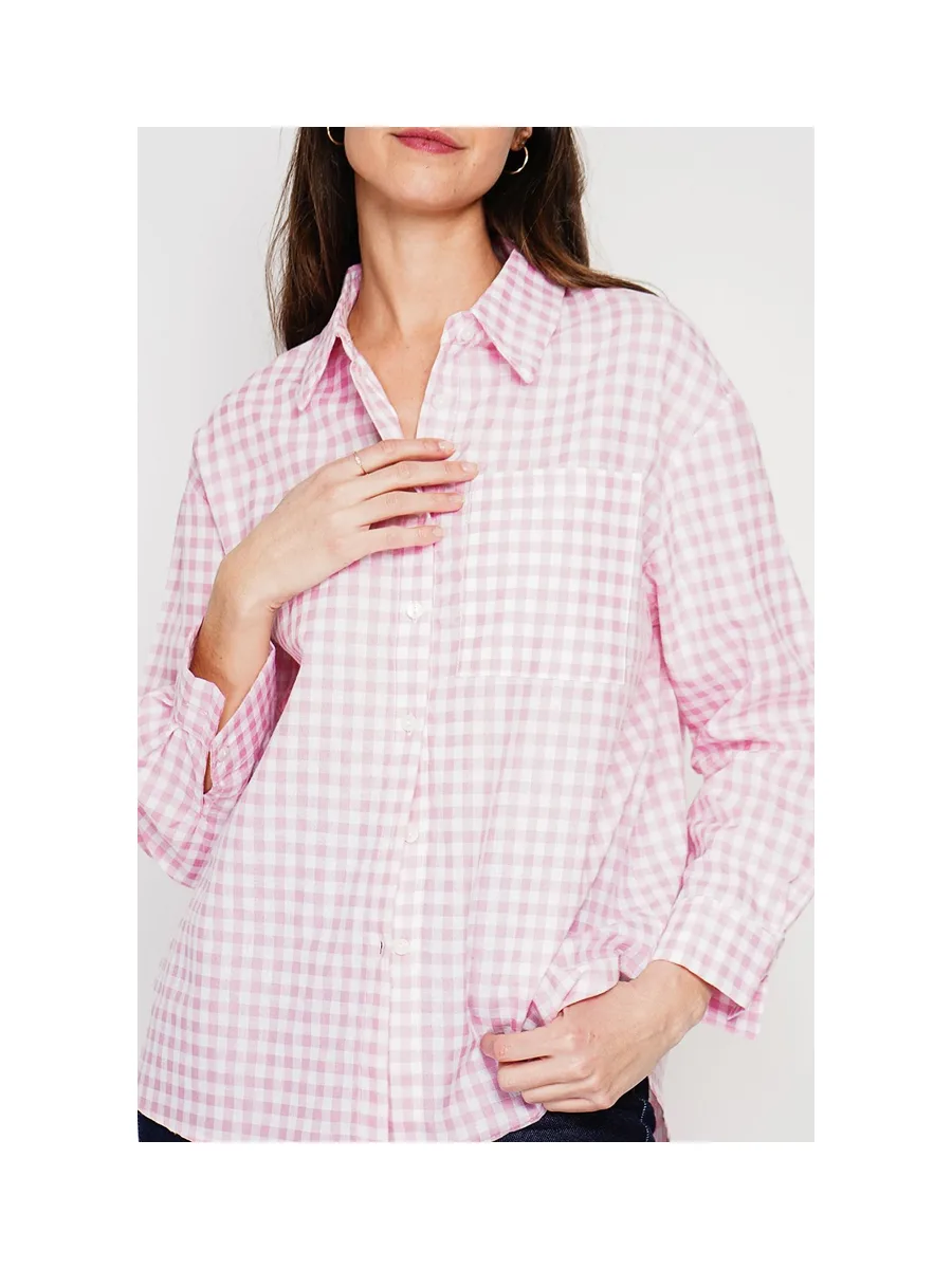 Chemise longue coupe oversize Poche poitrine à manches longues à carreaux 19
