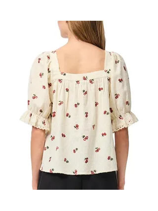 Blouse Beige Femme Pieces Pcthea 3/4 Square Neck 2