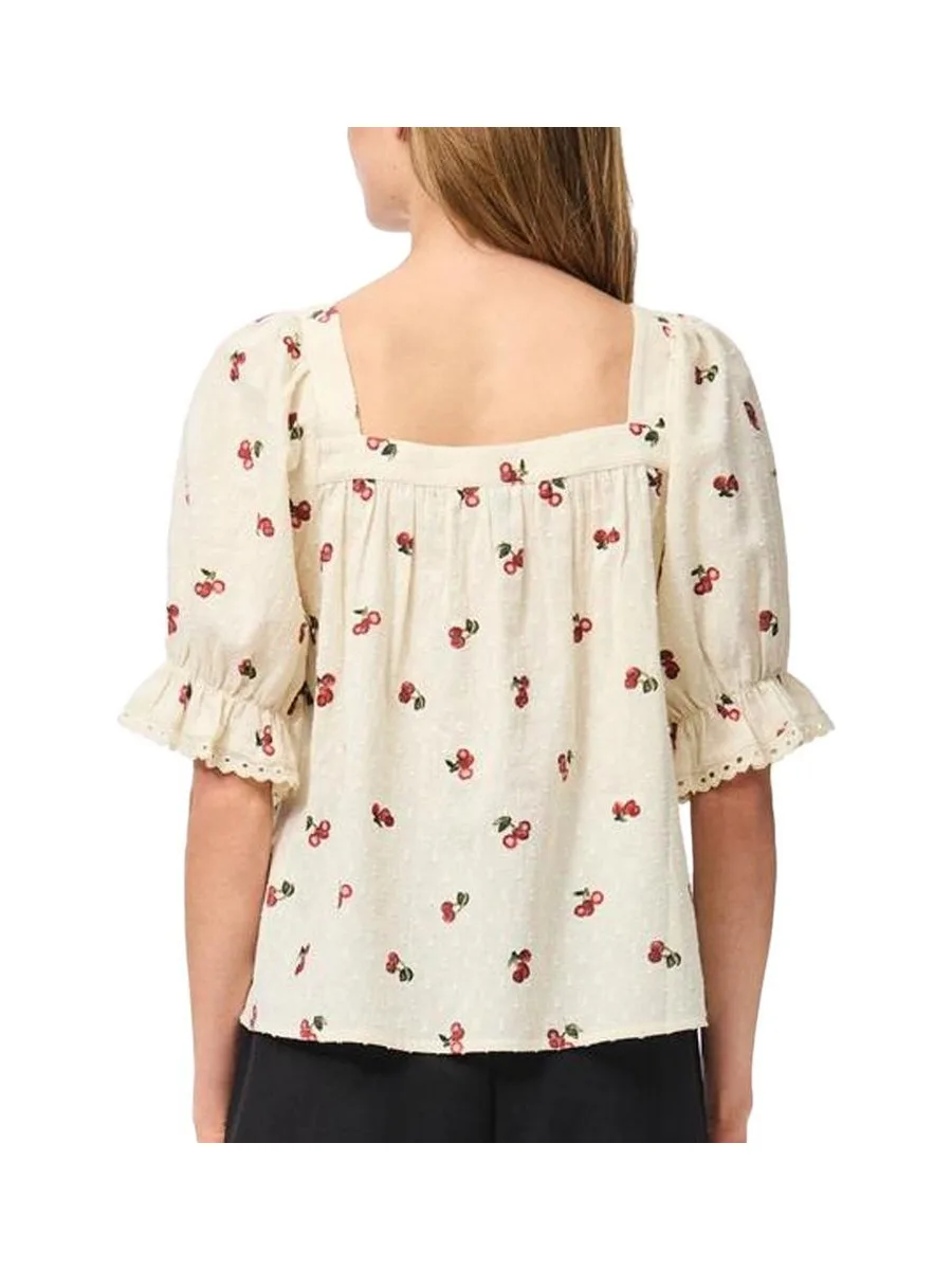 Blouse Beige Femme Pieces Pcthea 3/4 Square Neck 3