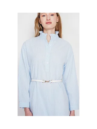 Robe col mao foufou évasée boutonnée devant à manches longues à rayure 5