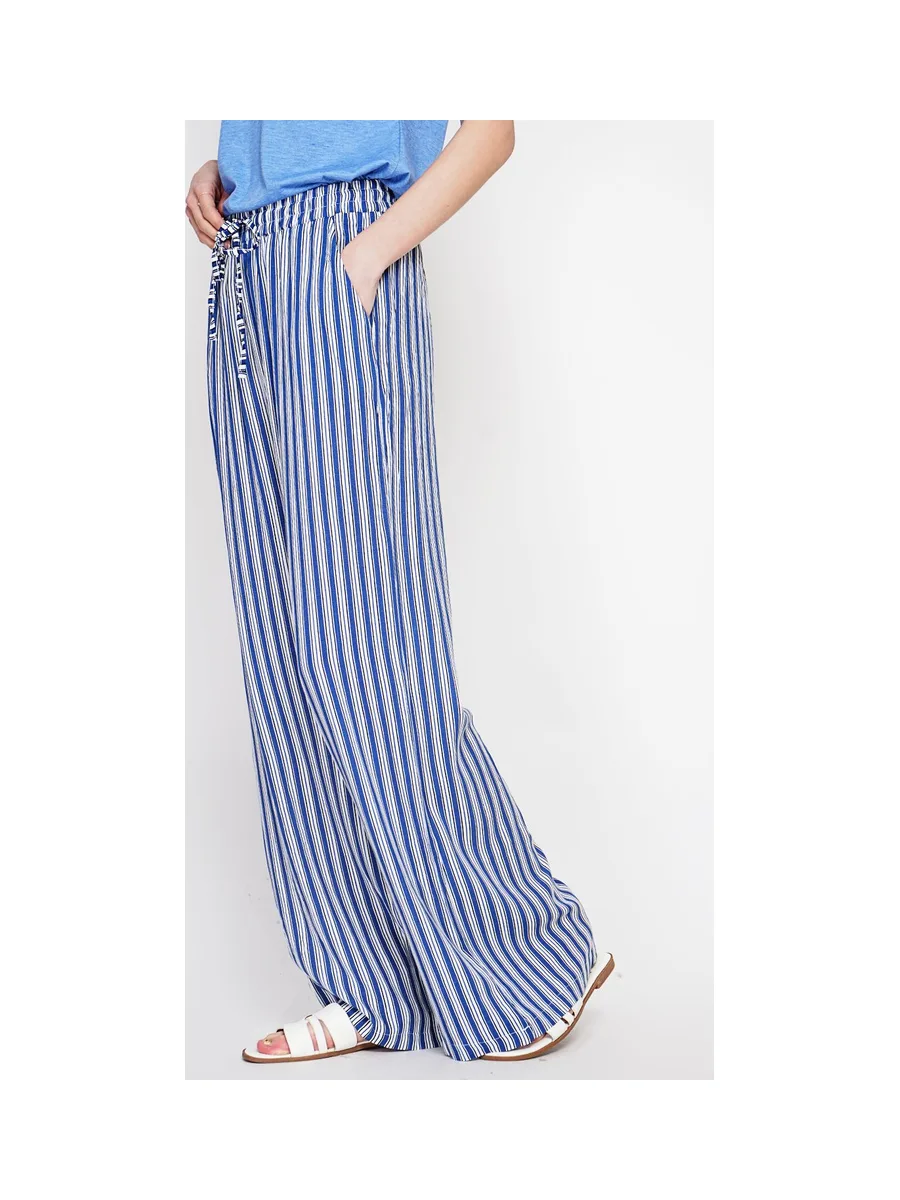 Pantalon taille haute à rayure avec cordons de serrage avec poches 5