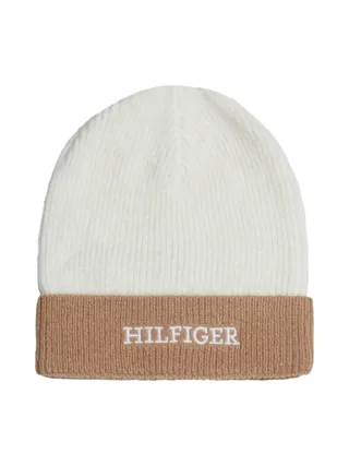 Bonnet Blanc/Marron Femme Tommy Hilfiger Beanie 1