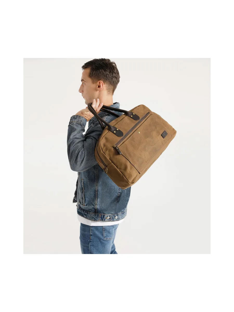 BART - Sac week-end en cuir véritable et toile enduite - Bleu 17
