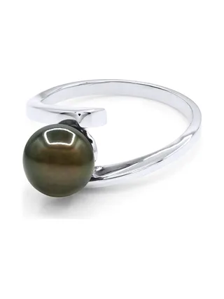 Bague Jonc Véritable Perle de Tahiti Ronde 7-8 mm — Argent 925 Millièmes Rhodié 1