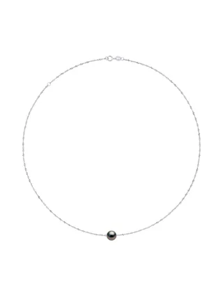 Collier Maille Singapour Véritable Perle de Tahiti Ronde 9-10 mm — Or Blanc 750 Millièmes — 42 cm 3