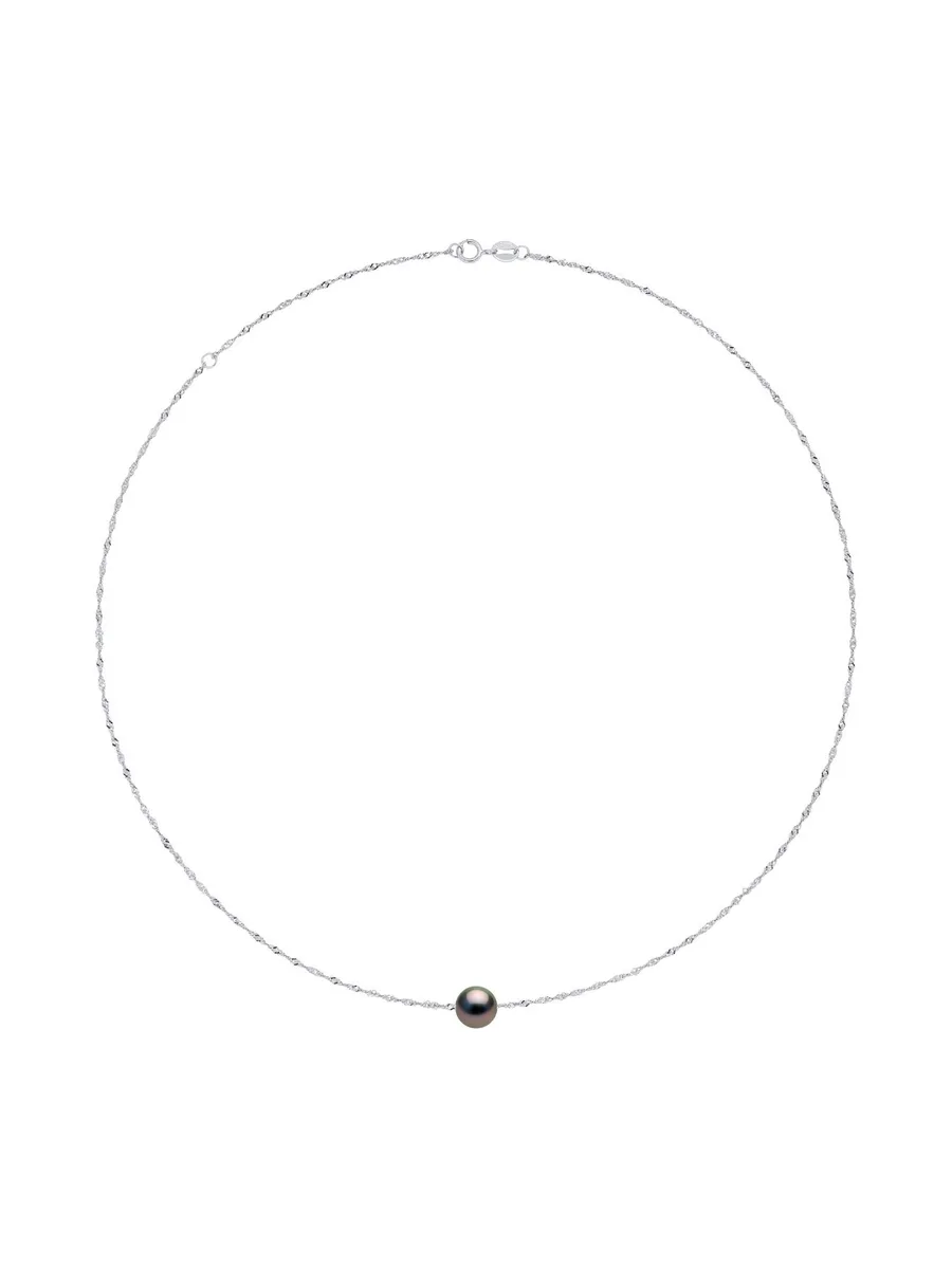 Collier Maille Singapour Véritable Perle de Tahiti Ronde 9-10 mm — Or Blanc 750 Millièmes — 42 cm 3