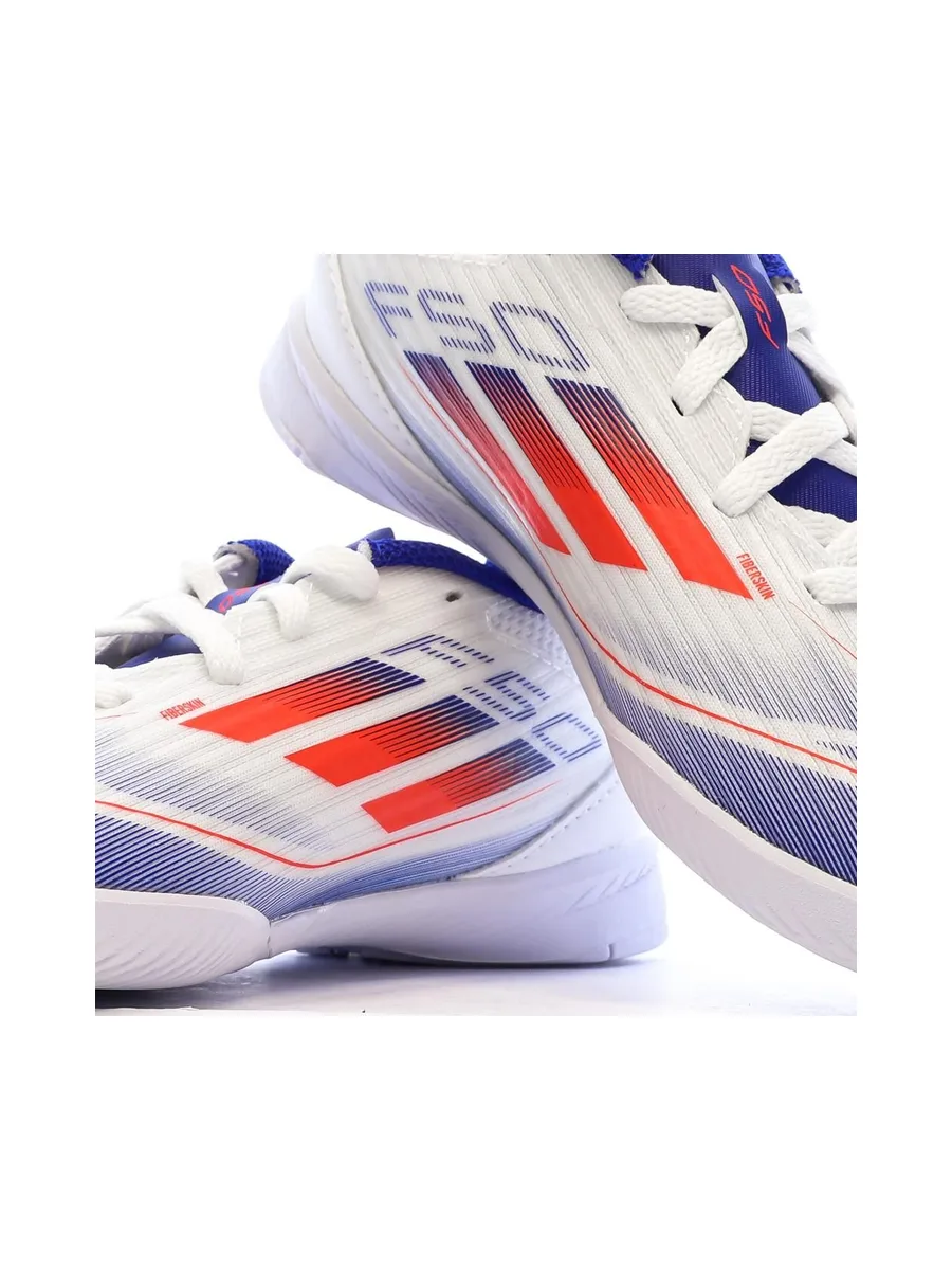 Chaussures de futsal Blanches/Bleu Garçon Adidas F50 League 8