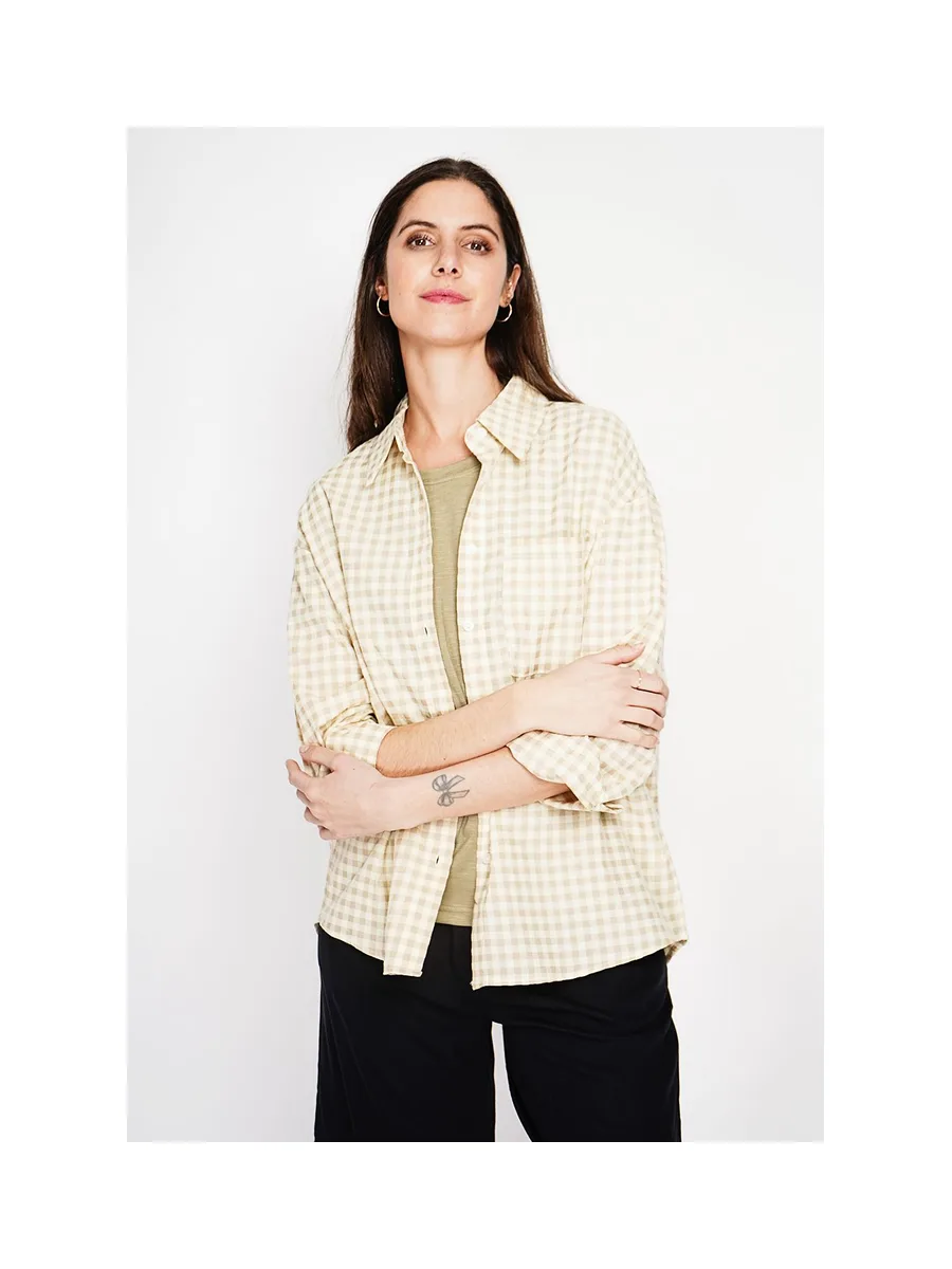 Chemise longue coupe oversize Poche poitrine à manches longues à carreaux 9
