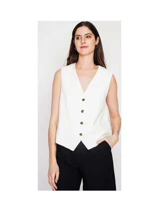 Gilet de costume court sans manches en lin doublé 1