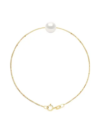 Bracelet Véritable Perle de Culture d'Eau Douce Bouton 8-9 mm — Or Jaune 375 Millièmes — 18 cm 1