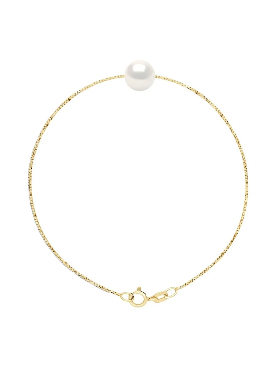 Bracelet Véritable Perle de Culture d'Eau Douce Bouton 8-9 mm — Or Jaune 375 Millièmes — 18 cm 1
