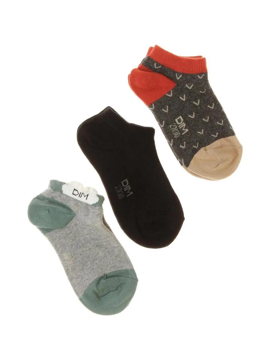 3x Paires de Chaussettes Grises/Rouge/Bleu à Motifs Fille Dim Fantaisie 2