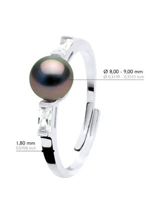 Bague Jonc Véritable Perle de Tahiti Ronde 8-9 mm — Argent 925 Millièmes Rhodié 2
