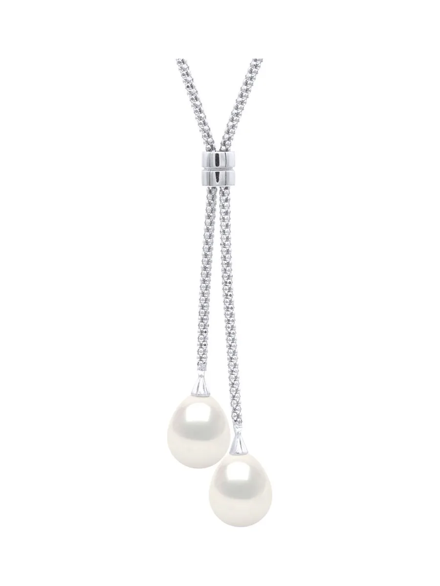 Collier Véritables Perles d'Eau Douce Ovales 9 mm — Argent 925 Millièmes Rhodié — 46 cm 1