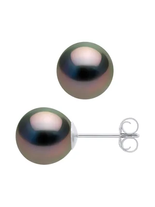 Boucles d'Oreilles Véritables Perles de Tahiti Rondes 8-9 mm — Or Blanc 375 Millièmes 1