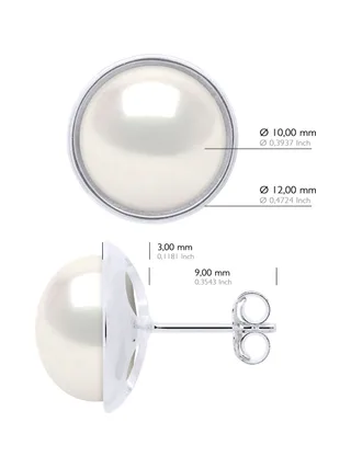 Boucles d'Oreilles Véritables Perles d'Eau Douce Bouton 10-11 mm — Or Blanc 375 Millièmes 2