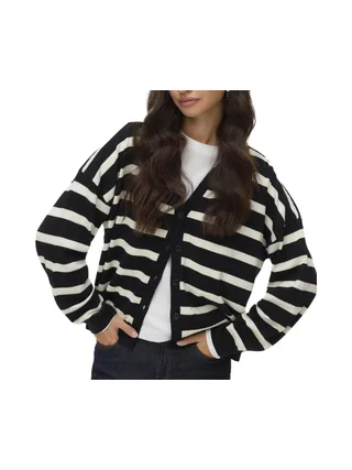 Pull Rayé Noir/ Écru Femme Vero Moda Silla 1