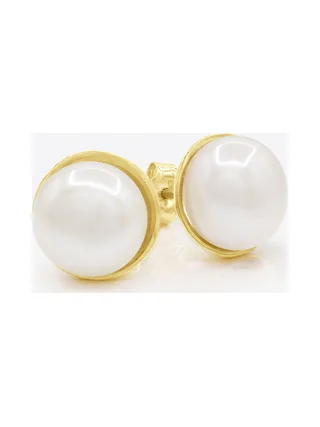 Boucles d'Oreilles Véritables Perles d'Eau Douce Bouton 10-11 mm — Or Jaune 375 Millièmes 1