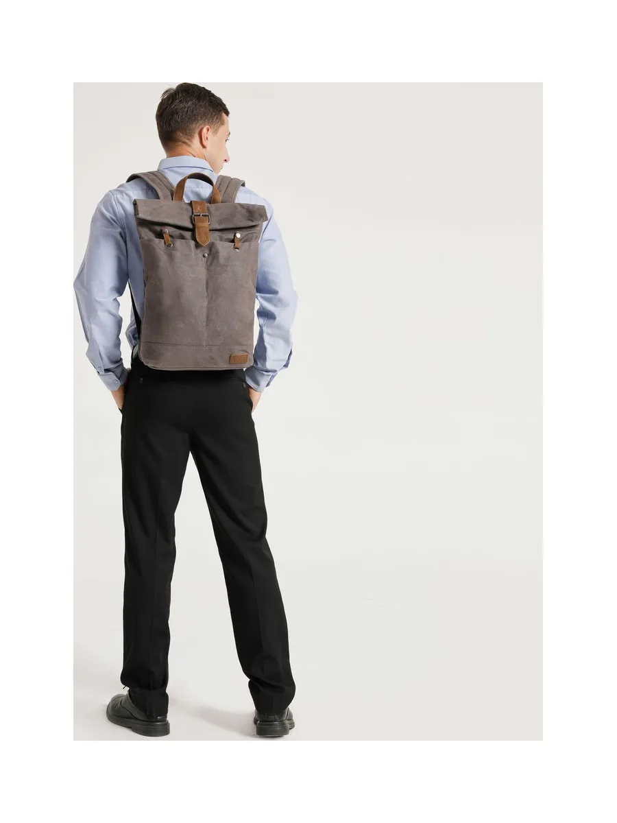 STAN - Sac à dos en cuir véritable et toile enduite - Bleu 50