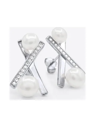 Boucles d'Oreilles Véritable Perle d'Eau Douce Bouton 4-5 mm — Argent 925 Millièmes Rhodié 1