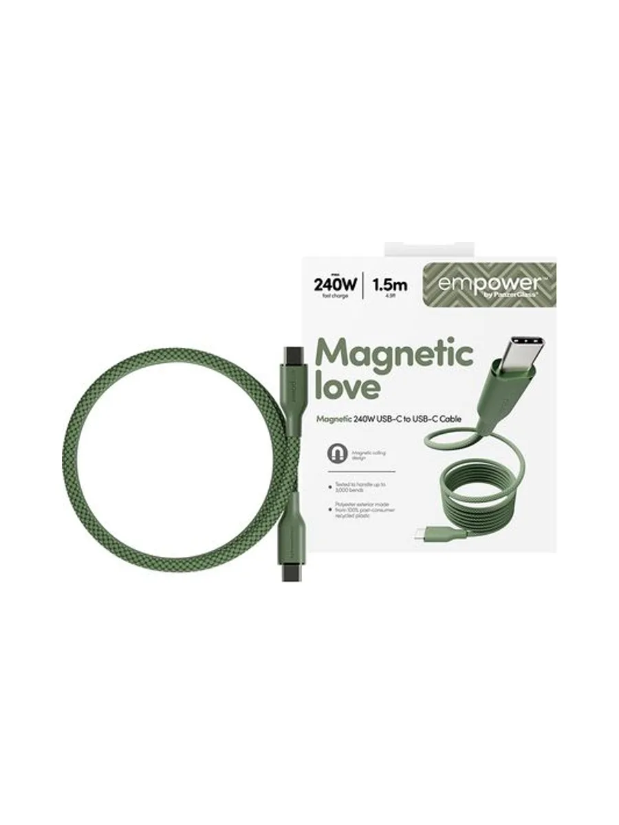 PanzerGlass empower™ by ® Magnetic 240W USB-C to USB-C Cable | USB 2.0 | 1.5M | Sage USB cable 2