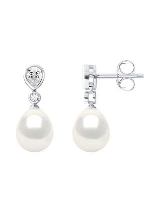 Boucles d'Oreilles Véritables Perles d'Eau Douce Poires 7-8 mm — Argent 925 Millièmes 2