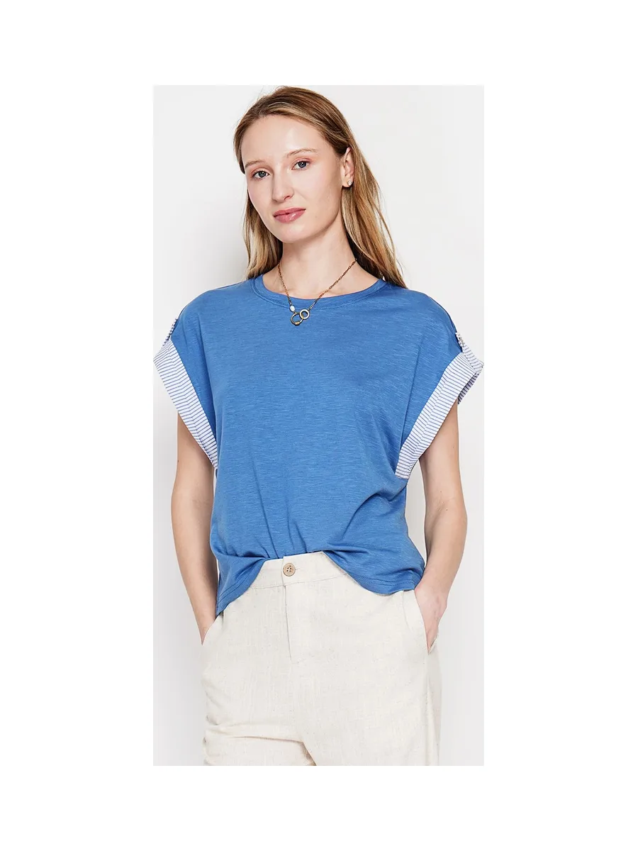 T-shirt col rond coupe oversize manches court avec patte boutons 7