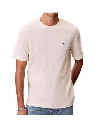 T-Shirt Beige Homme Calvin Klein Jeans Waffle Badge 1