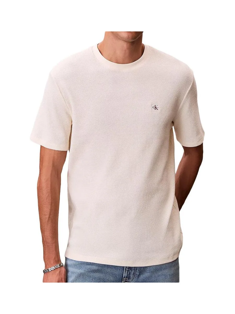 T-Shirt Beige Homme Calvin Klein Jeans Waffle Badge 2