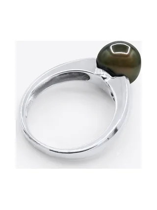 Bague Jonc Véritable Perle de Tahiti Ronde 7-8 mm — Argent 925 Millièmes Rhodié 5