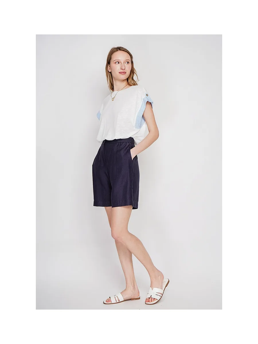 T-shirt col rond coupe oversize manches court avec patte boutons 1