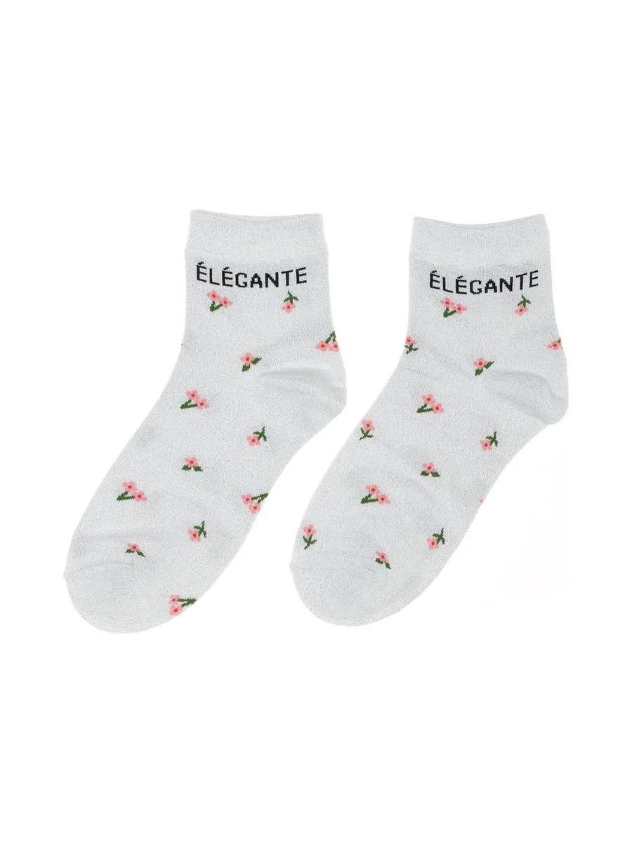Chaussettes Grise à Fleurs Femme Stella Green Elégante 2