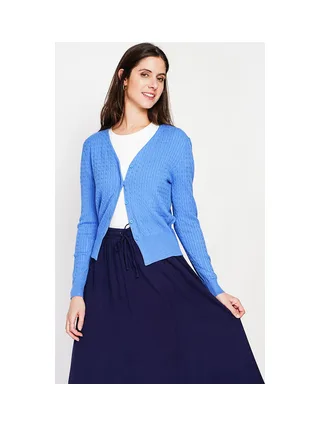Gilet col v boutonné devant torsade à manche longues 1