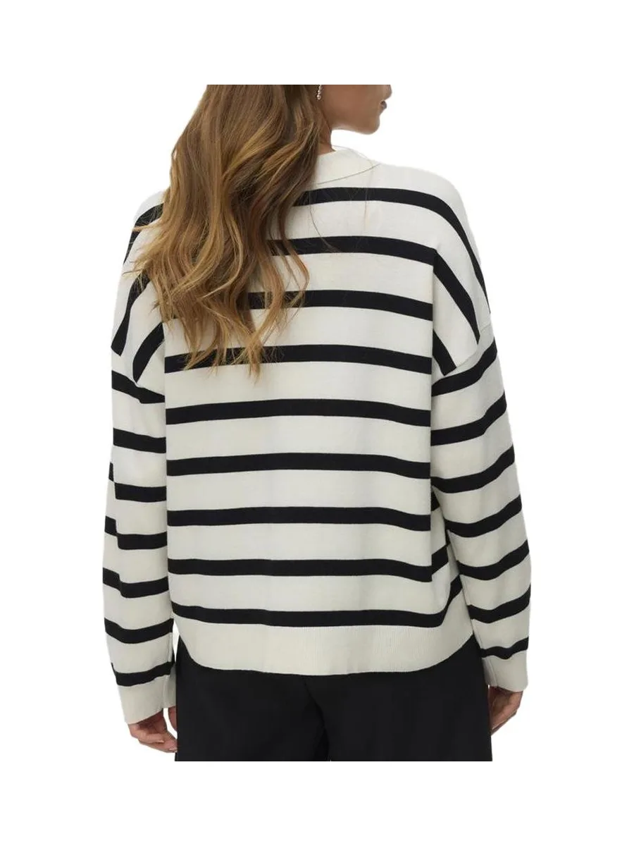 Pull Rayé Écru/Noir Femme Vero Moda Silla 3