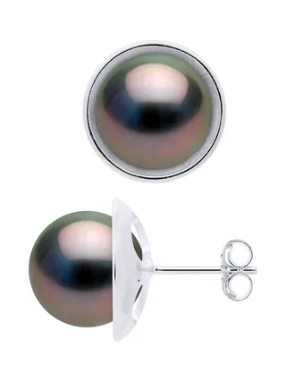 Boucles d'Oreilles Véritables Perles de Tahiti Rondes 9-10 mm — Or Blanc 375 Millièmes 5