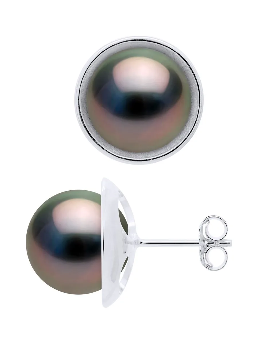 Boucles d'Oreilles Véritables Perles de Tahiti Rondes 9-10 mm — Or Blanc 375 Millièmes 5